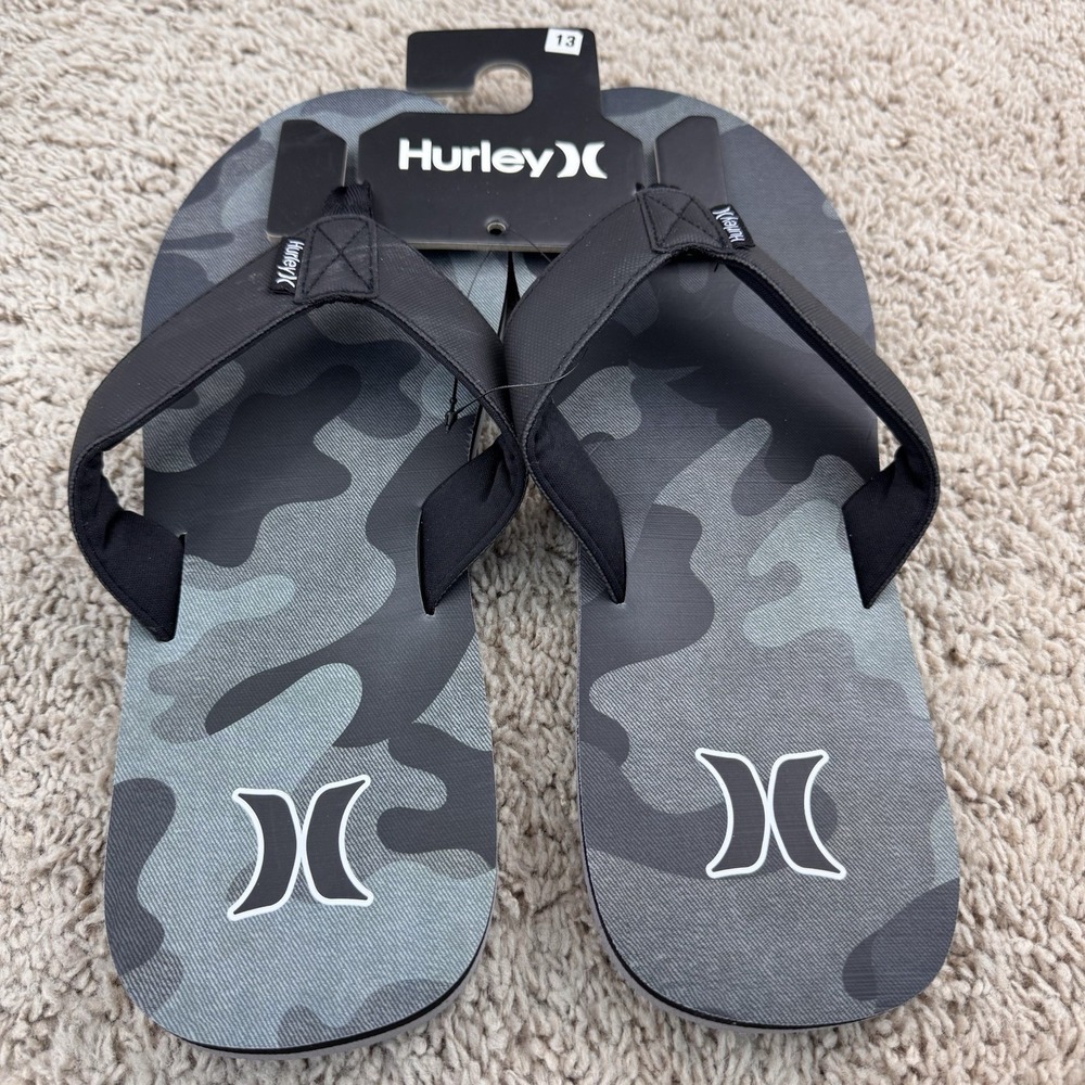 Hurley Layback Flip Flops Sandals Gray Camo Men 13 Beach Pool Comfort Slides NWT - Picture 10 of 10